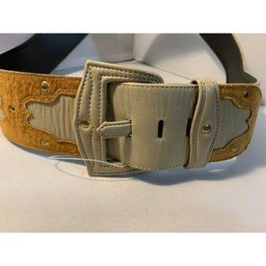 Vacher, Cream Leather & Tan Suede Studded Western
